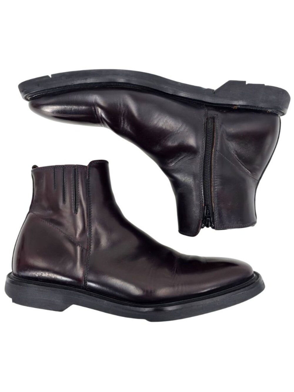 Koil Italy Men's size 11.5D Burgundy Leather Dress Shoes Zip Ankle Chelsea Boots - Picture 10 of 13